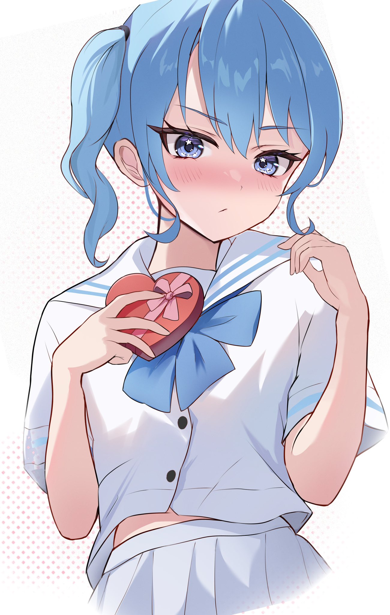 1girl, blue_bow, blue_bowtie, blue_eyes, blue_hair, blush, bow, bowtie