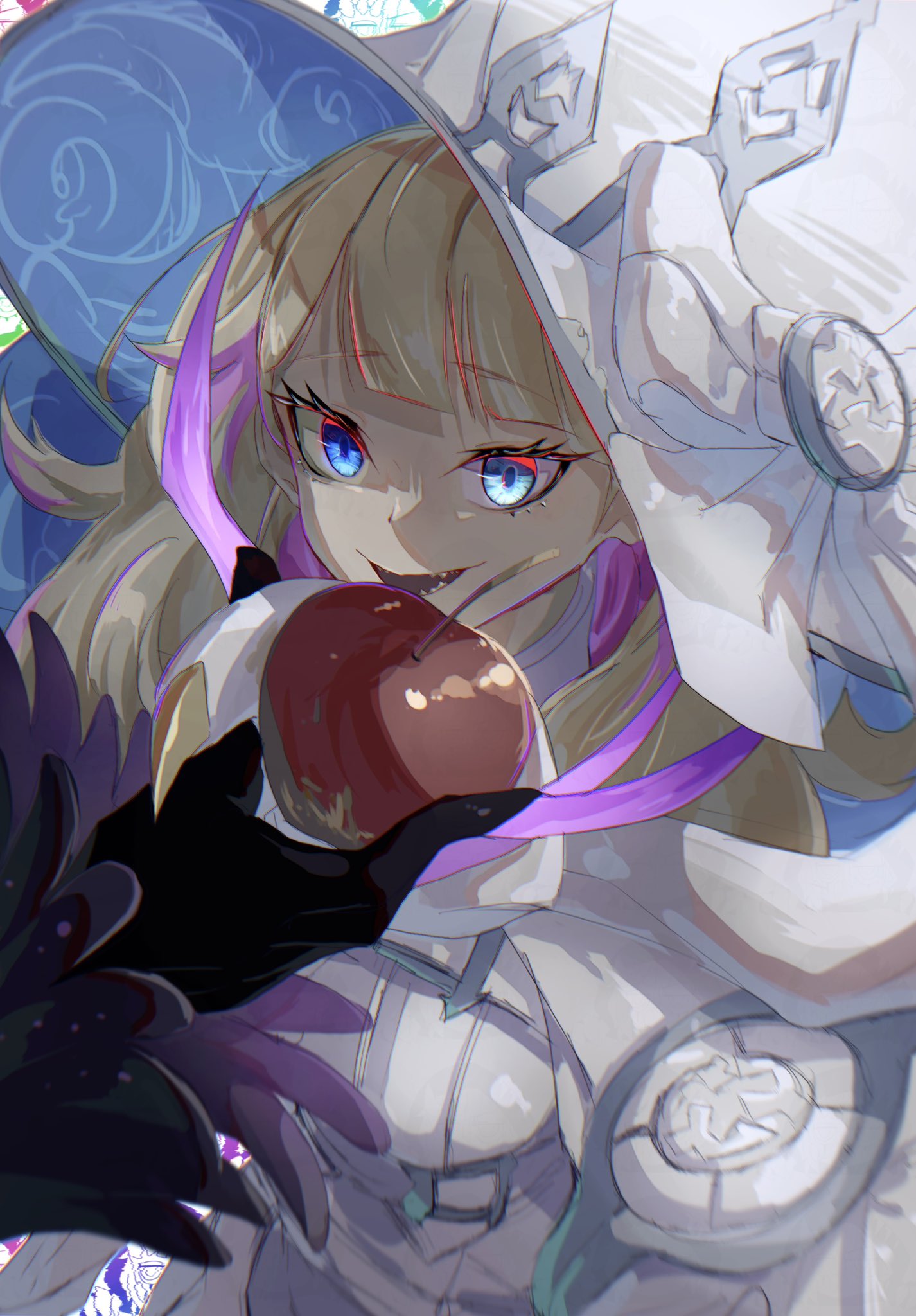 1girl, asymmetrical_sleeves, blonde_hair, bow, breasts, detached_sleeves, diabellze_of_the_original_sin, duel_monster