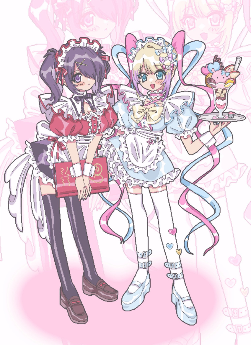 2girls, :<, :d, adapted_costume, alternate_costume, ame-chan_(needy_girl_overdose), amnyuixx, apron