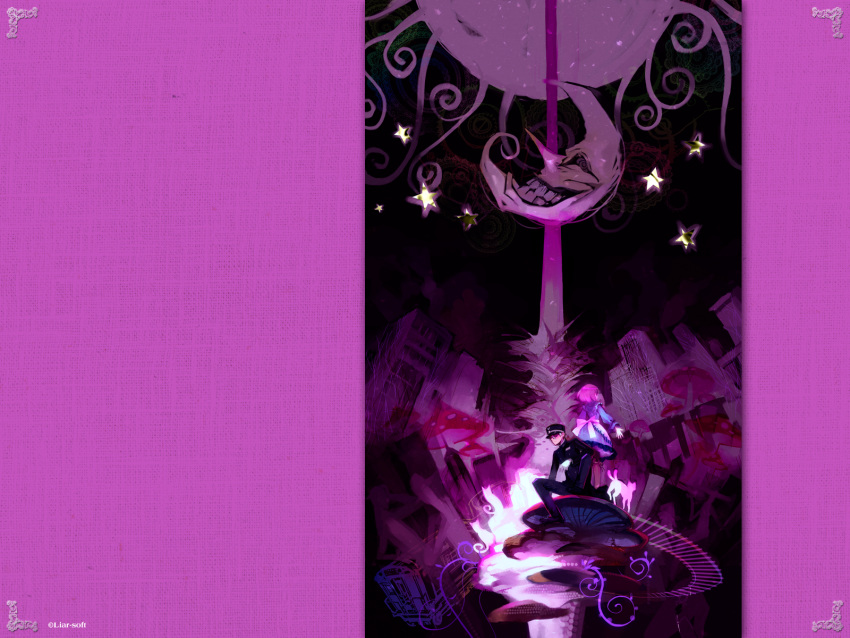 a_(shiei_no_sona-nyl), cityscape, highres, lily_(shiei_no_sona-nyl), moon, mushroom, shiei_no_sona-nyl, stairs