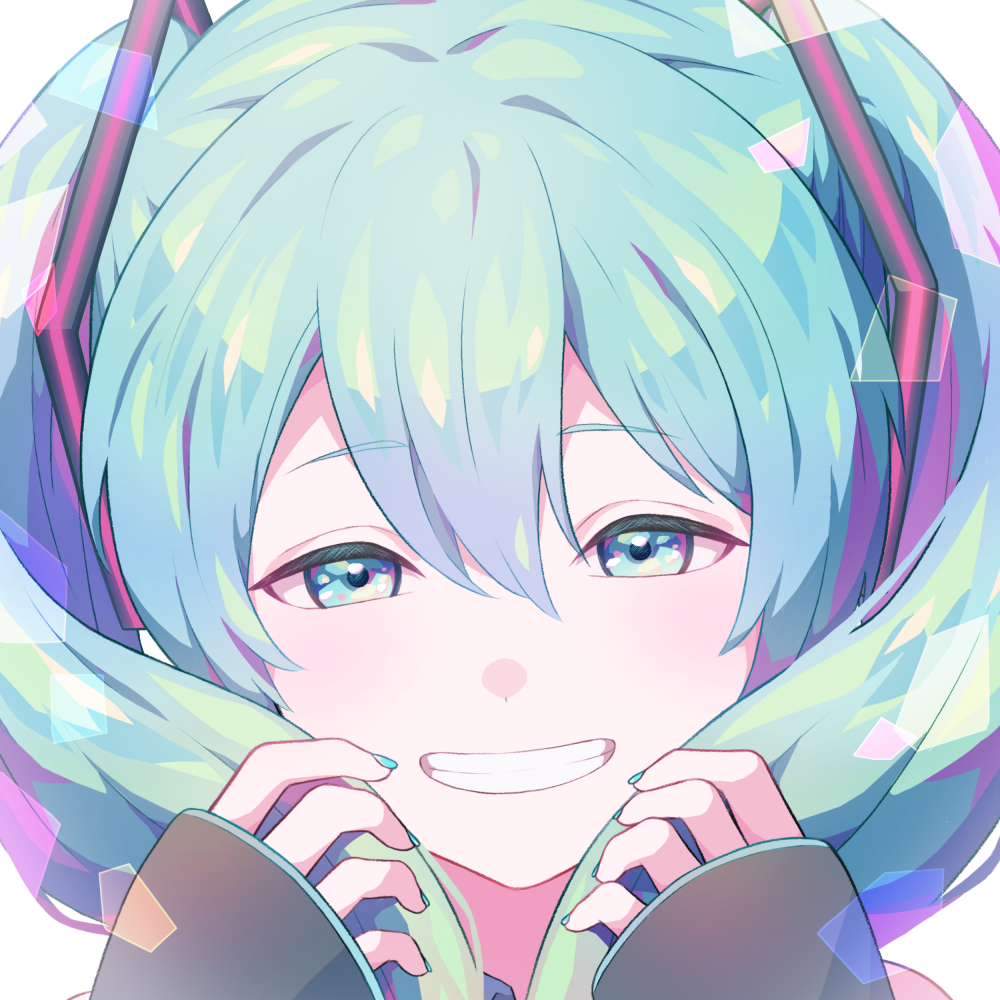 1girl, aqua_eyes, aqua_hair, aqua_necktie, bare_shoulders, black_sleeves, blush, blush_stickers