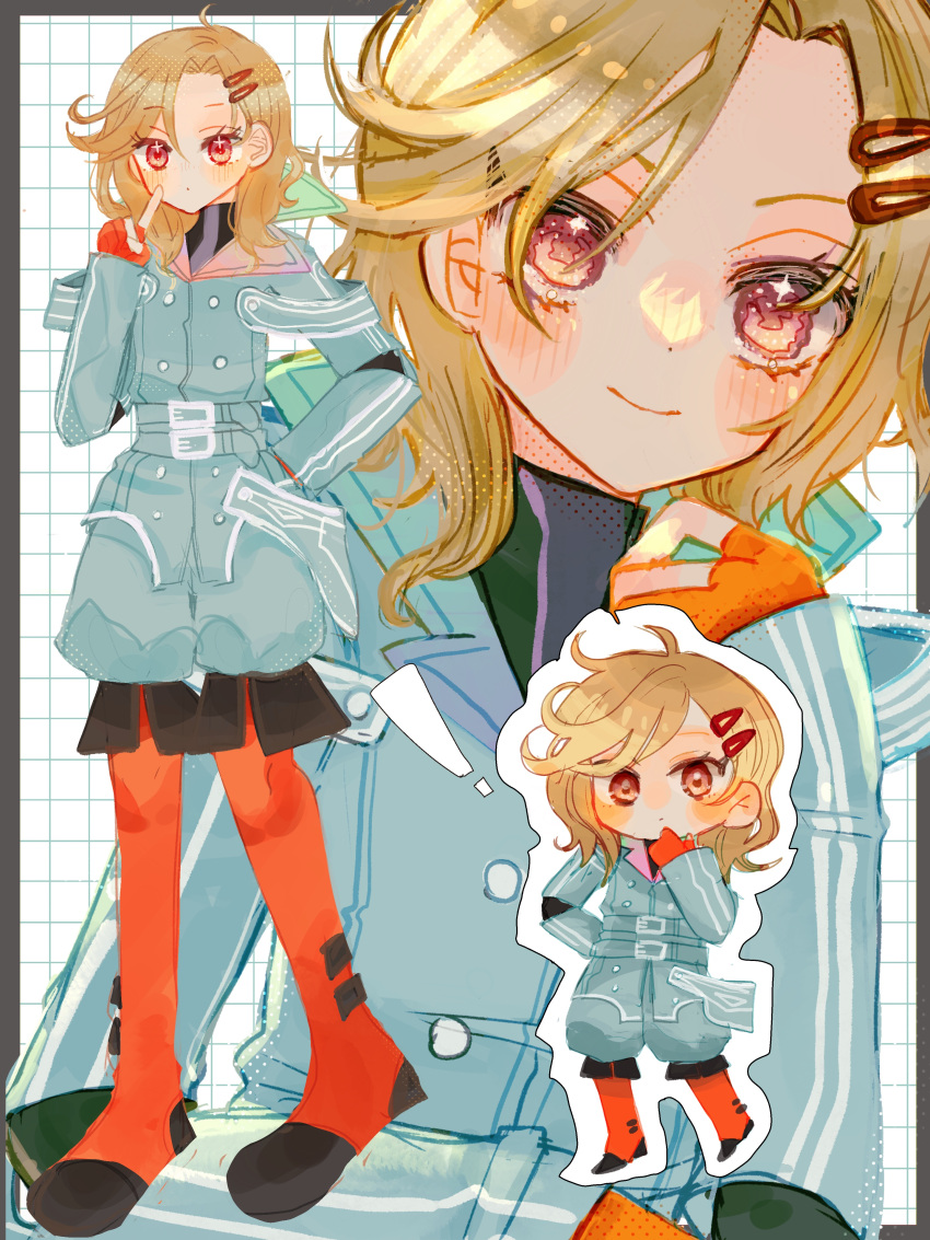 1other, absurdres, antenna_hair, aqua_coat, artist_name, blonde_hair, coat, fingerless_gloves