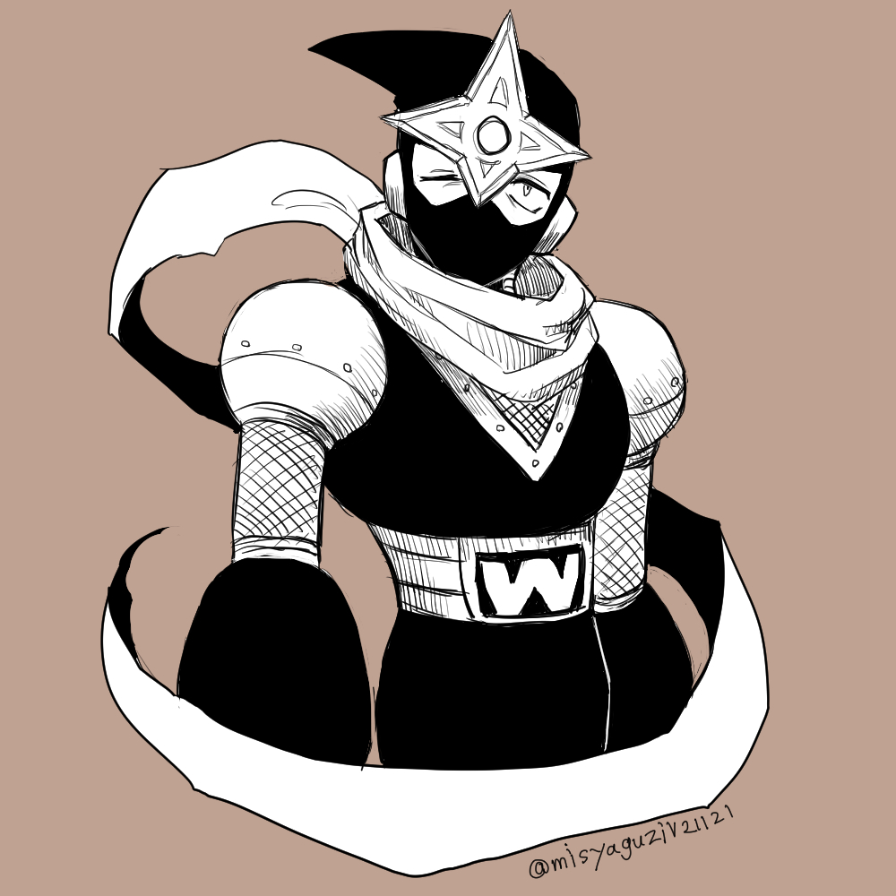 1boy, android, covered_mouth, male_focus, mask, mega_man_(classic), mega_man_(series), mega_man_3, mega_man_megamix, monochrome, mouth_mask, ninja, ninja_mask, scarf, shadow_man_(mega_man), simple_background, solo, trashcan21121
