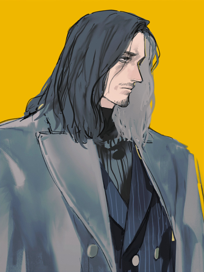 1boy, absurdres, beard, black_eyes, black_hair, black_jacket, black_shirt, closed_mouth