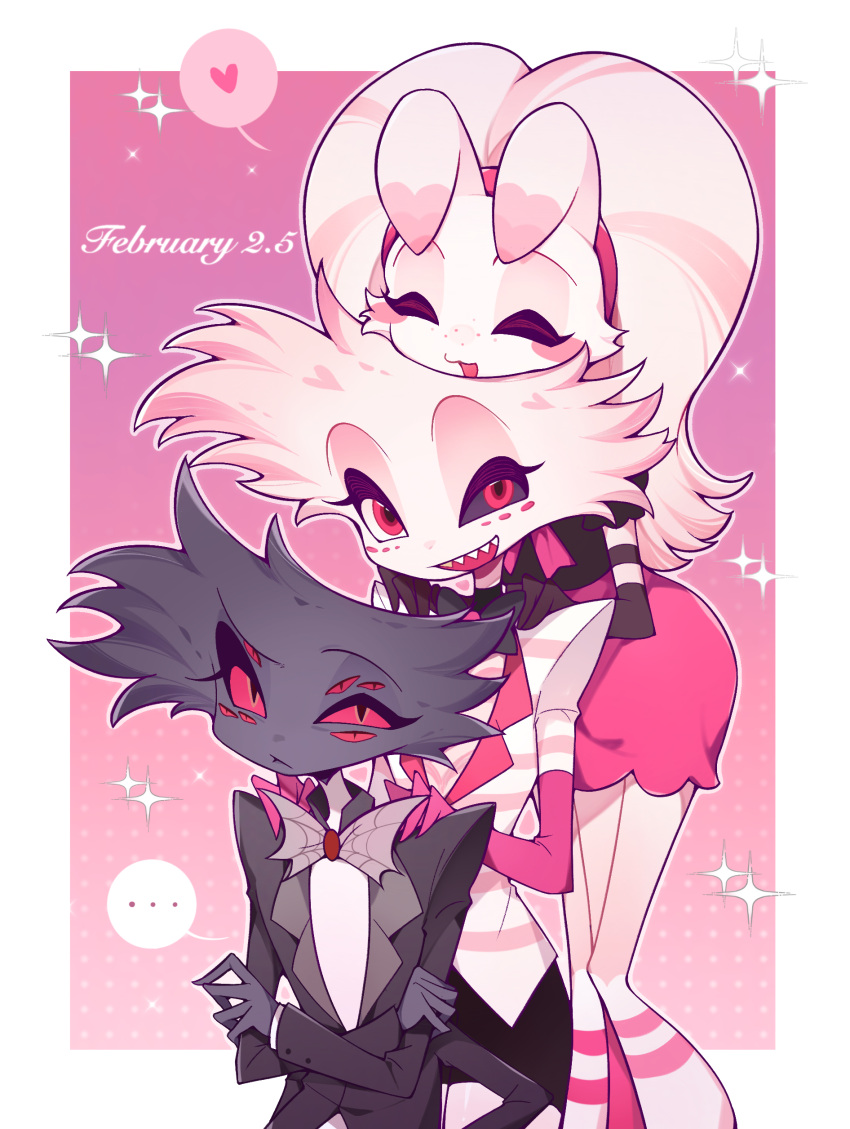 ..., 1girl, 2boys, :3, ^_^, absurdres, angel_dust, arackniss
