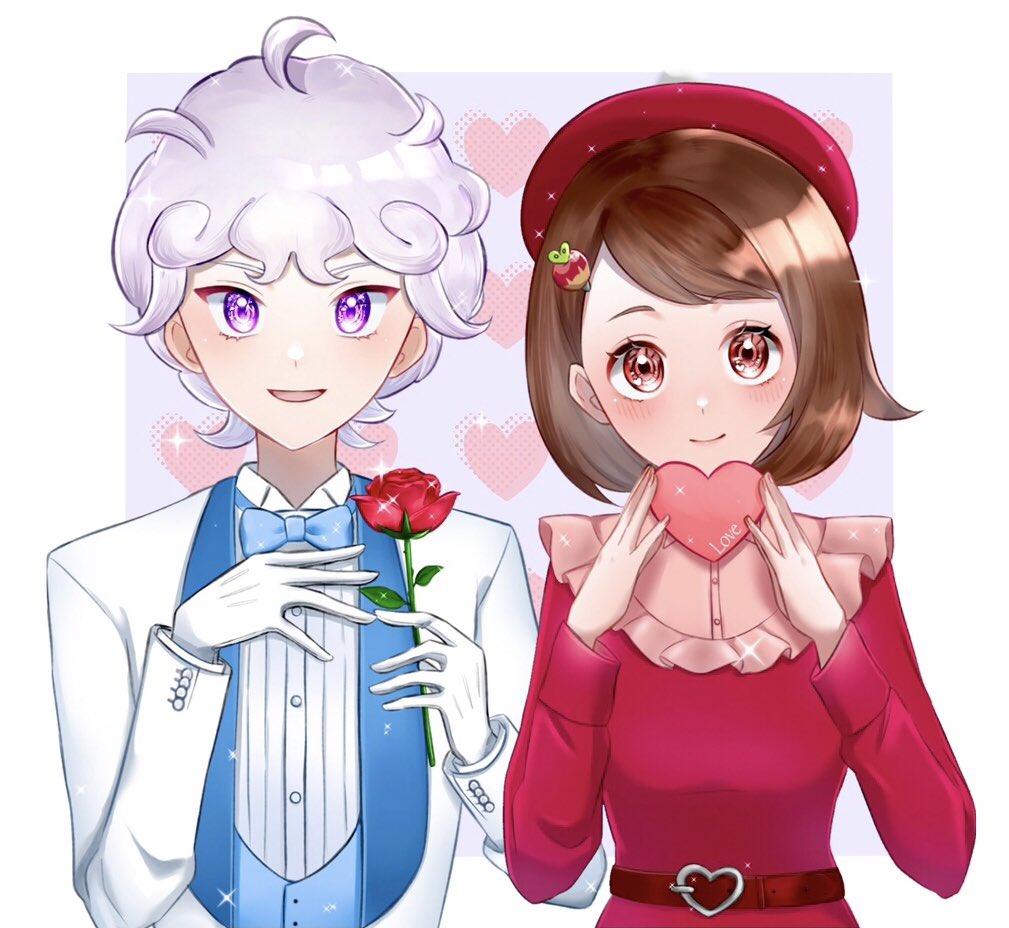 1boy, 1girl, :d, alternate_costume, bede_(pokemon), belt, blue_bow, blue_bowtie
