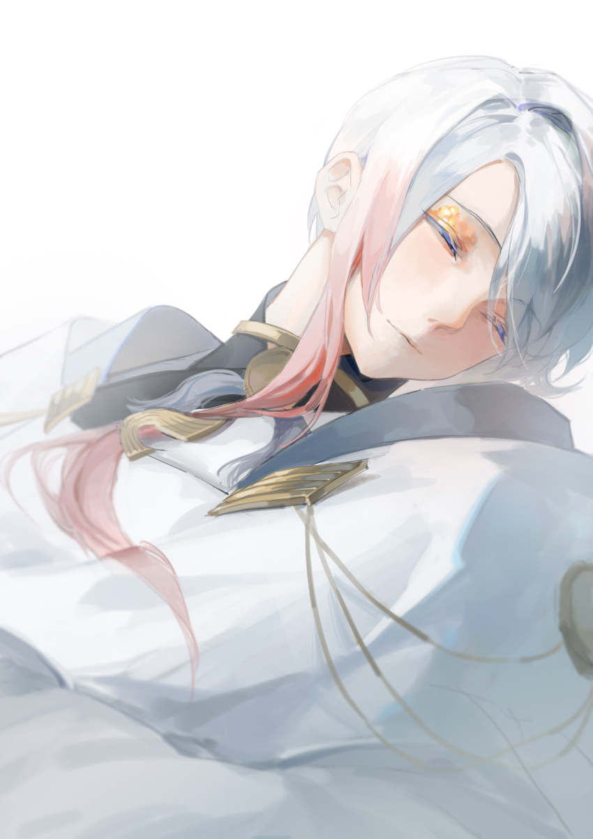 1boy, absurdres, closed_eyes, closed_mouth, eyeshadow, facing_to_the_side, facing_viewer, gradient_hair