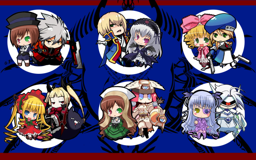 barasuishou, beret, blazblue, blonde_hair, blue_eyes, blush, boots, brown_hair