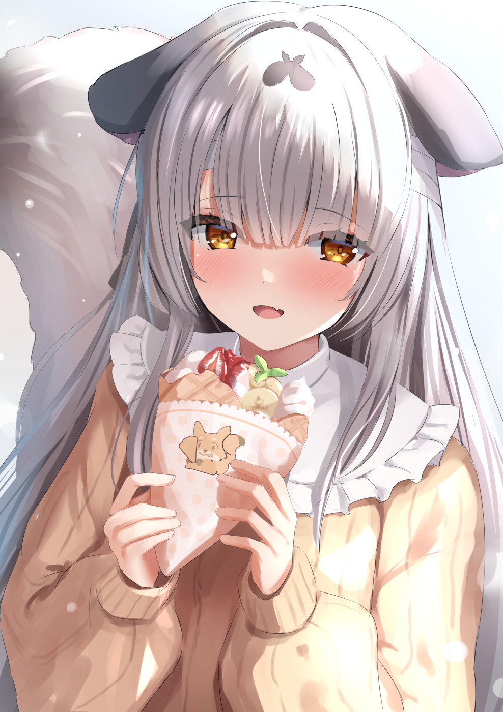 1girl, animal_ears, azur_lane, bandaged_head, bandages, blush, crepe, fang