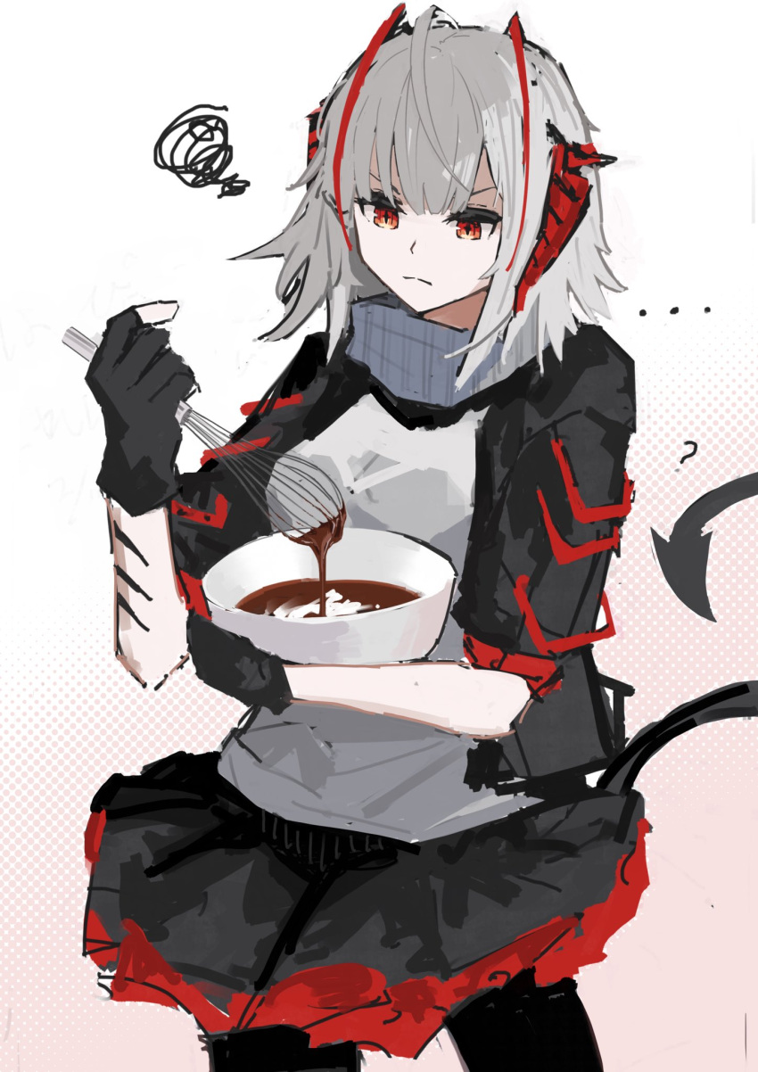 ..., 1girl, ?, arknights, black_gloves, black_jacket, black_pantyhose, black_skirt