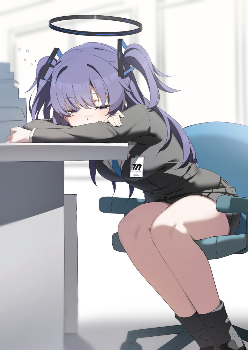 1girl, blue_archive, csham, highres, long_hair, purple_hair, solo, two_side_up, yuuka_(blue_archive)