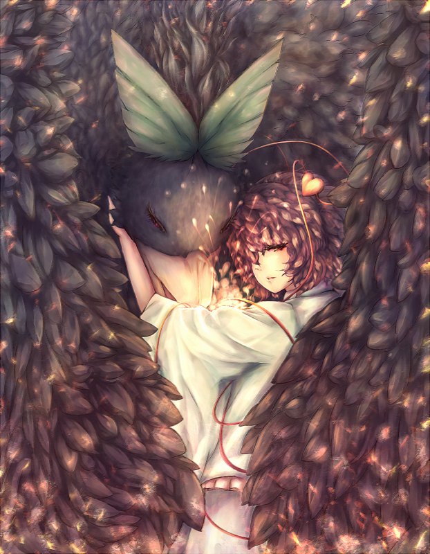 bow, hair_bow, heart, hug, komeiji_satori, looking_back, purple_hair, reiuji_utsuho