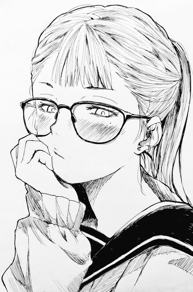 1girl, blush, cardigan, close-up, greyscale, head_rest, long_hair, looking_at_viewer
