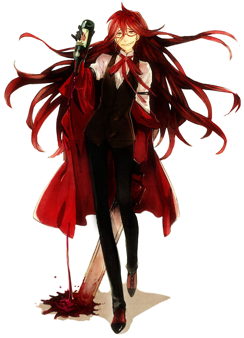 glasses, grell_sutcliff, grin, kunimitsu, kuroshitsuji, long_hair, red_eyes, red_hair
