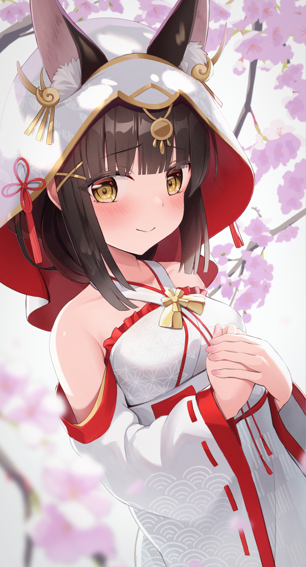 1girl, animal_ear_fluff, animal_ears, azur_lane, bare_shoulders, black_hair, blush, breasts