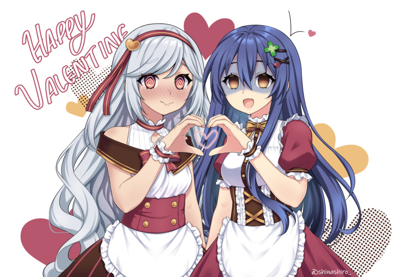2girls, bare_shoulders, bell_cranel, blue_hair, blush, breasts, date_a_live, dungeon_ni_deai_wo_motomeru_no_wa_machigatteiru_darou_ka