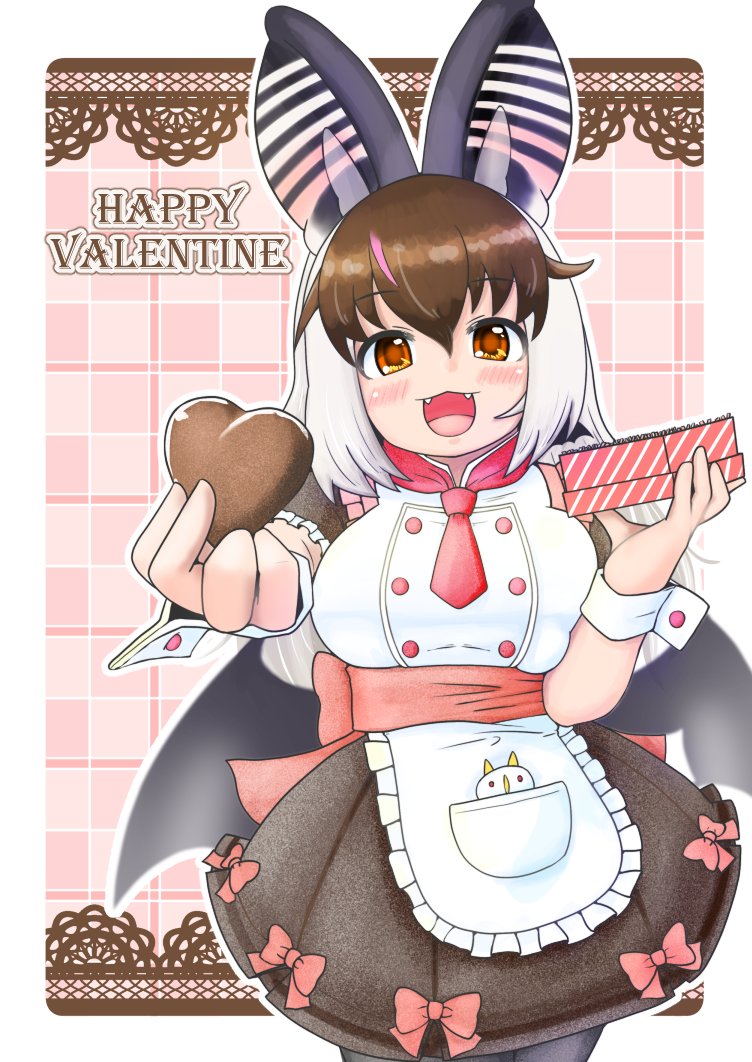 1girl, animal_ears, apron, bat_ears, bat_girl, bat_wings, brown_eyes, brown_hair