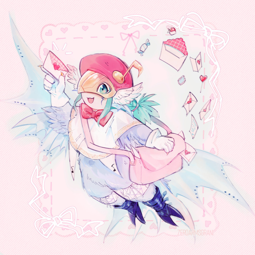 1girl, absurdres, bird_girl, bow, bowtie, digimon, digimon_(creature), eye_mask