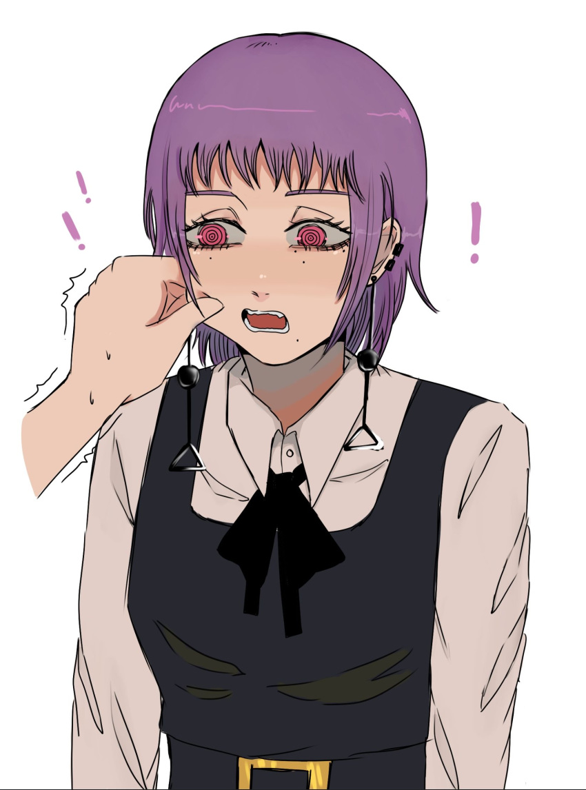 !, 1girl, 1other, chainsaw_man, cheek_pinching, commentary, dolphin_cat, earrings