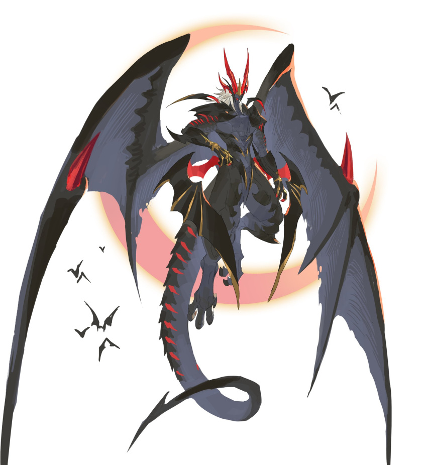1boy, animal_feet, bat_(animal), black_skin, black_wings, claws, colored_skin, crescent_moon