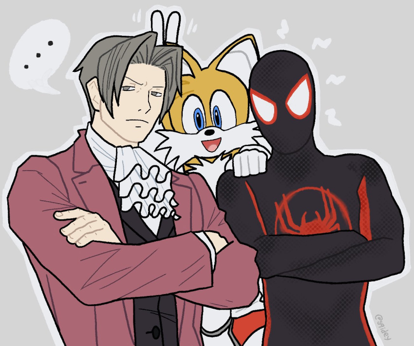 ..., 3boys, ace_attorney, blue_eyes, bug, crossed_arms, crossover, furry