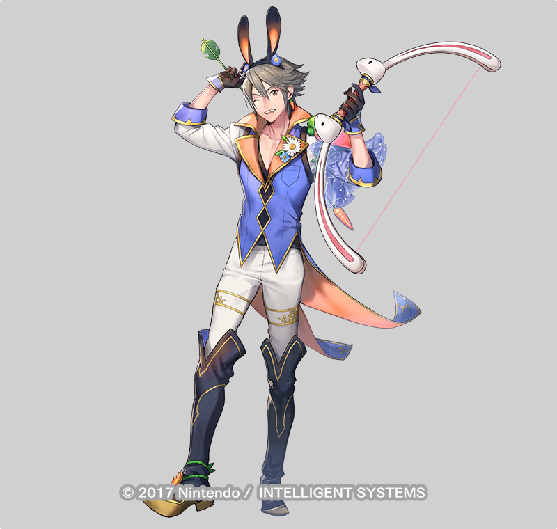 1boy, animal_ears, arrow_(projectile), boots, copyright_name, fake_animal_ears, fire_emblem, fire_emblem_heroes