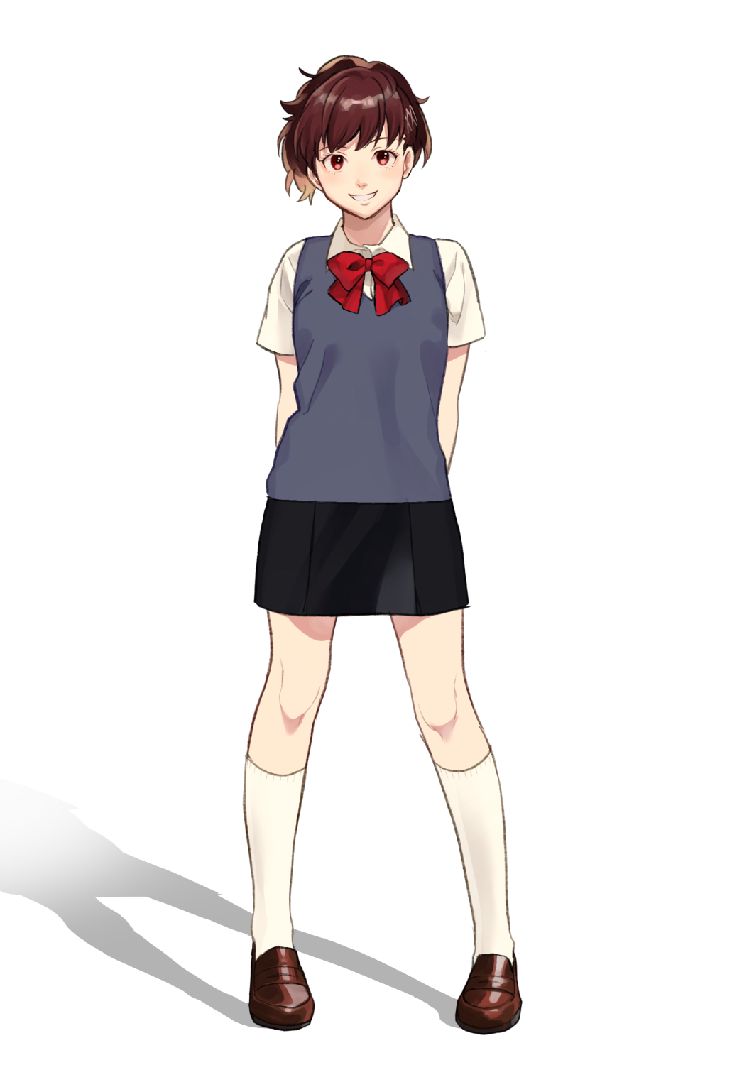 1girl, bow, brown_hair, closed_mouth, full_body, hair_ornament, hairclip, highres