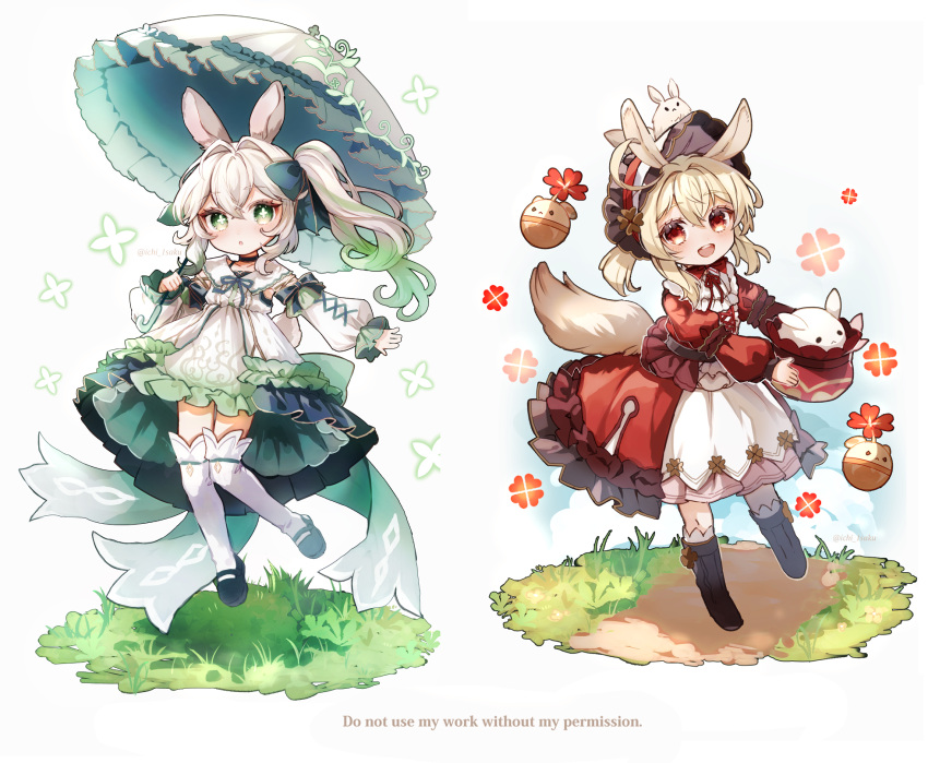 2girls, alternate_costume, animal_ears, animal_on_head, black_bow, black_footwear, blonde_hair, boots