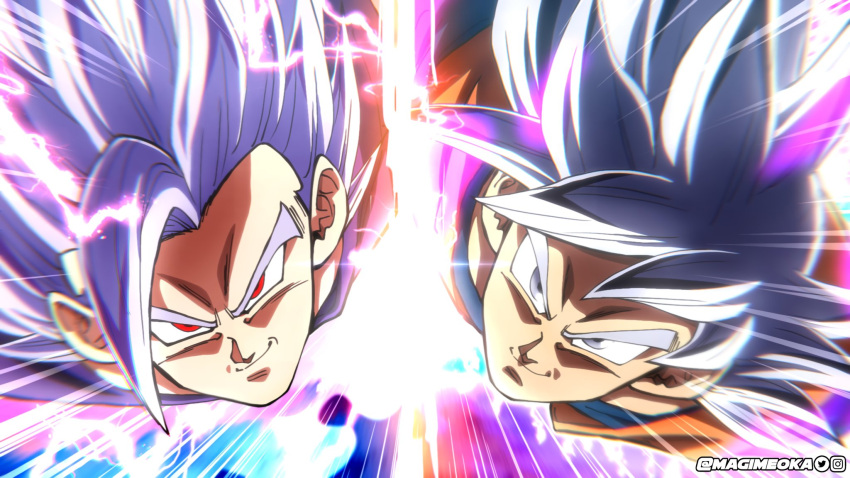 2boys, anime_coloring, commentary, dougi, dragon_ball, dragon_ball_super, english_commentary, fake_screenshot