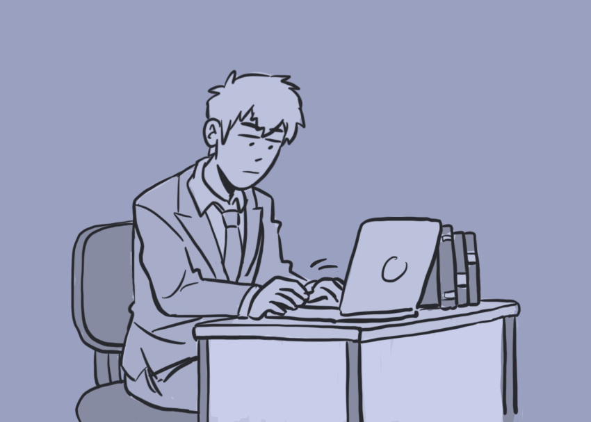 1boy, aalexfletcher, chair, closed_mouth, commentary, computer, desk, english_commentary