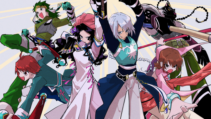 2girls, 4boys, annie_barrs, armor, black_hair, black_panther, blue_eyes, blue_hair