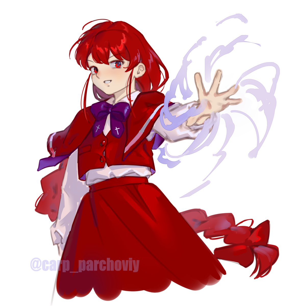 1girl, bow, bowtie, braid, capelet, highres, long_braid, okazaki_yumemi