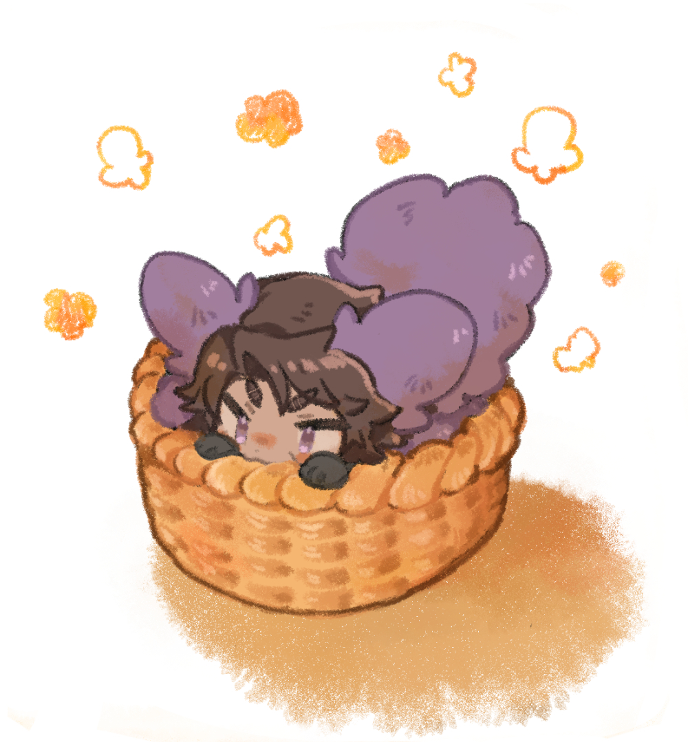 1boy, :3, animal_ears, basket, black_gloves, chibi, dark-skinned_male, dark_skin