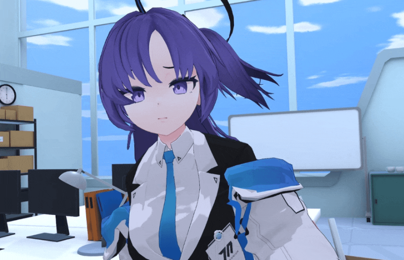 1girl, angry, animated, animated_gif, black_coat, black_gloves, black_halo, blue_archive