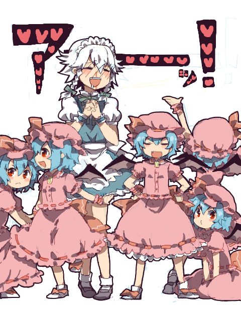 hat, heart, izayoi_sakuya, kuzumiya_yuyu, remilia_scarlet, short_hair, touhou