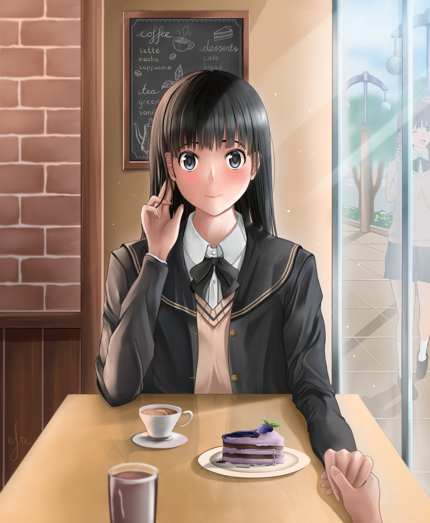 1other, 2girls, absurdres, amagami, ayatsuji_tsukasa, black_eyes, black_hair, black_jacket