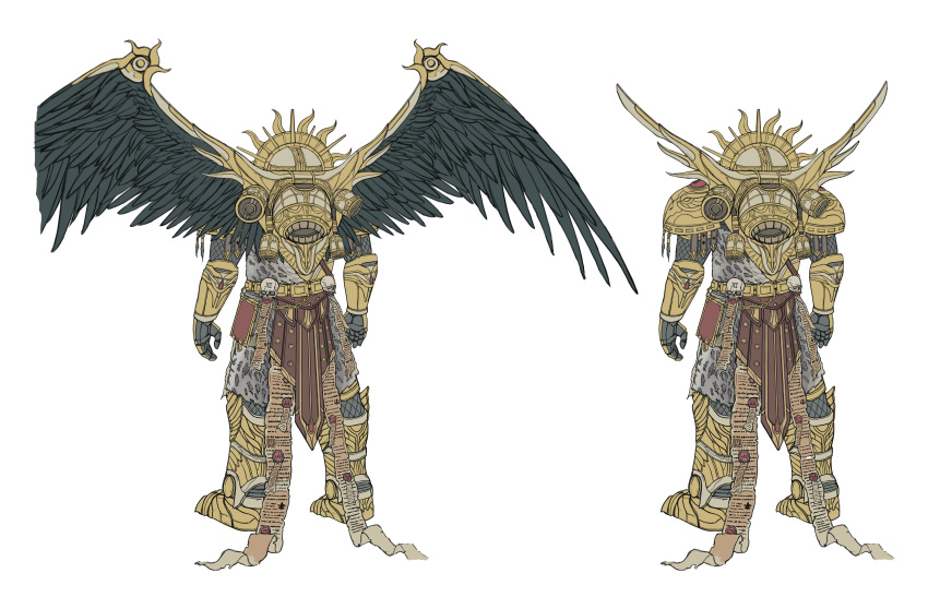 1boy, absurdres, angel_wings, armor, belt, blood_angels, concept_art, eyes_of_horus_(warhammer_40k)