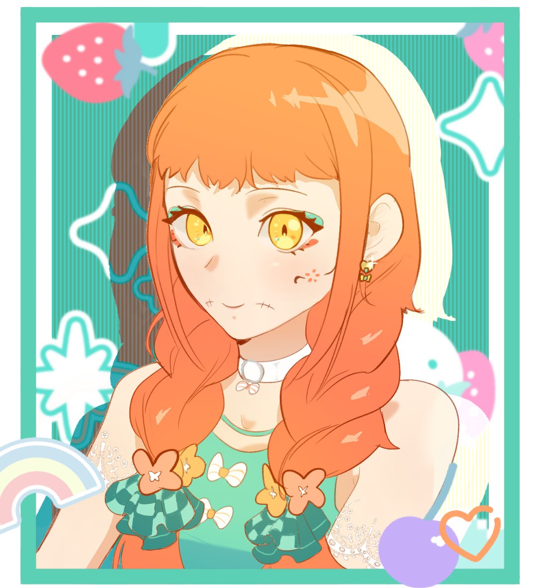 1girl, aqua_eyeshadow, bare_shoulders, earrings, eyeliner, eyeshadow, facial_mark, fire_emblem