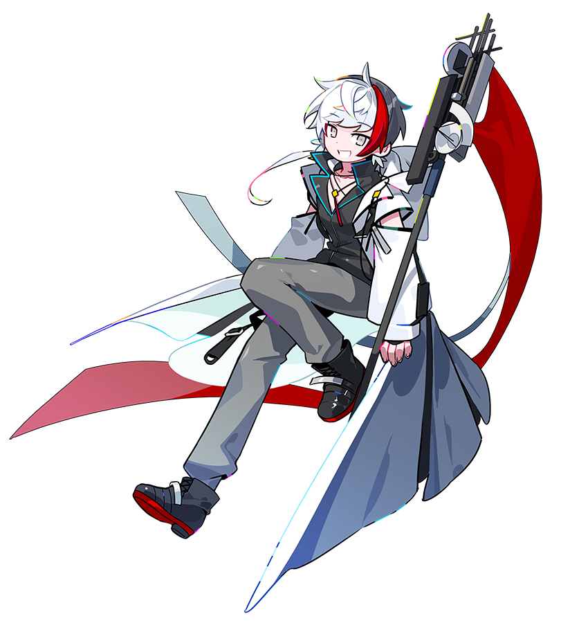 1boy, arknights, arm_cutout, black_footwear, black_hair, black_jacket, coat, commentary
