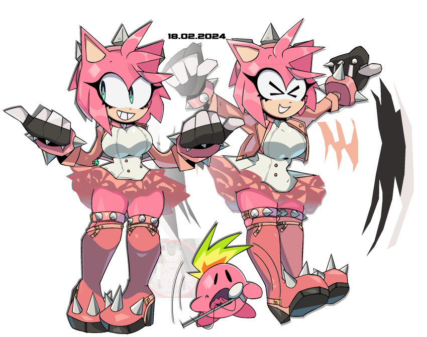 >_<, 1girl, amy_rose, animal_ears, animal_nose, black_gloves, boots, bracelet