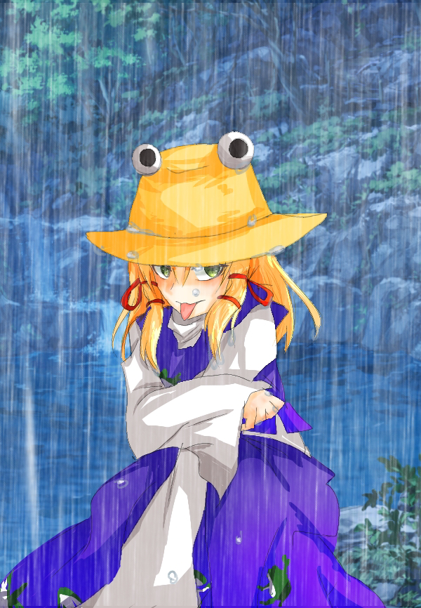 1girl, blonde_hair, bush, forest, hat, moriya_suwako, nature, plant