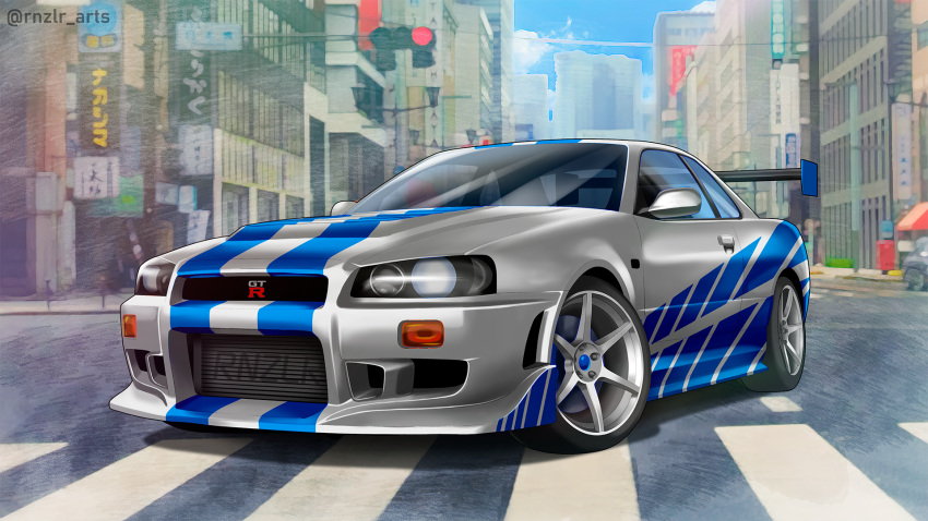 2_fast_2_furious, car, city, highres, imrinzlergtz_art, motor_vehicle, nissan, nissan_skyline
