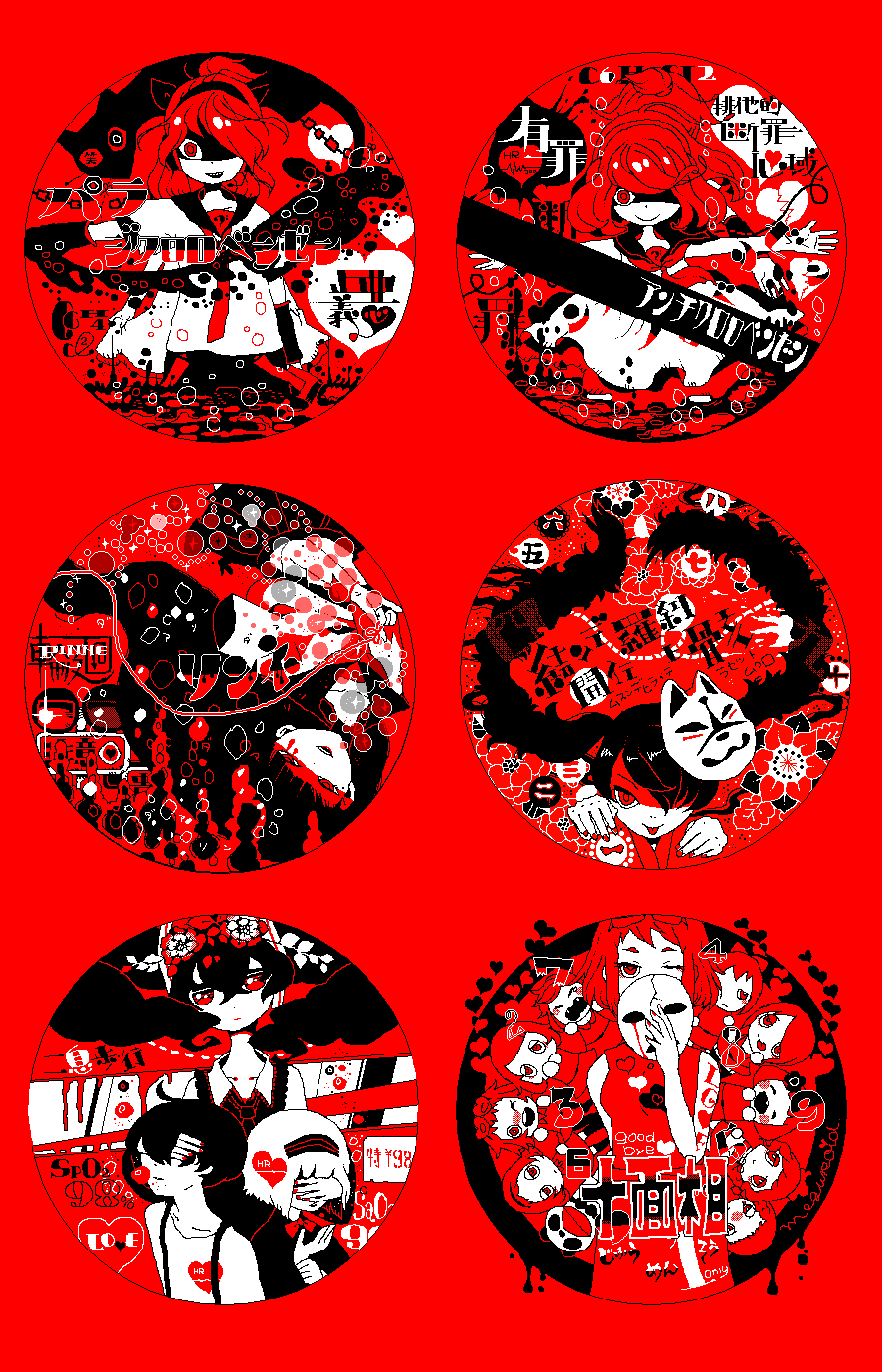 2boys, 6+girls, alternate_costume, antichlorobenzene_(vocaloid), bad_link, bow, broken_heart, bubble