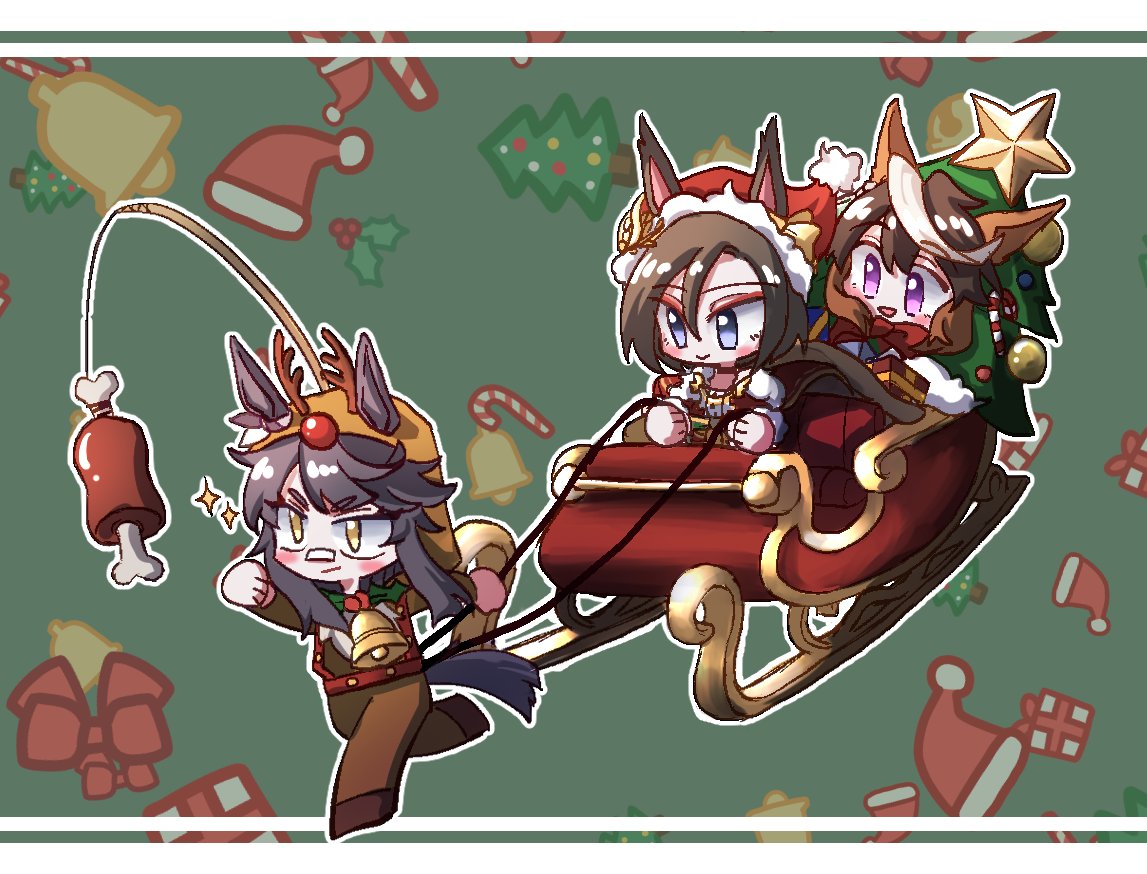 3girls, air_groove_(are_you_merry?)_(umamusume), air_groove_(umamusume), animal_costume, animal_ears, bandaid, bandaid_on_face, bandaid_on_nose
