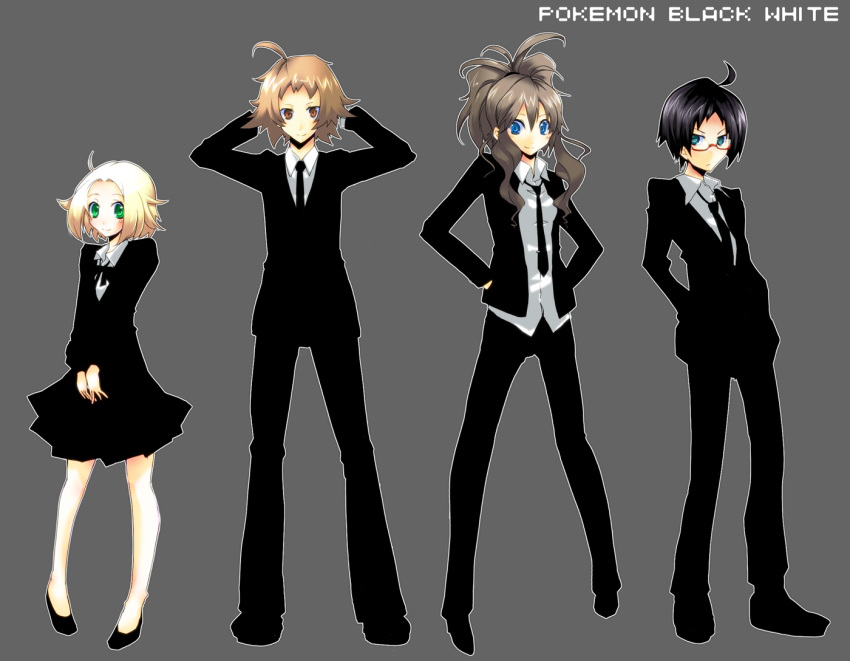 2girls, ahoge, alternate_costume, antenna_hair, bel_(pokemon), bell_(pokemon), black_hair, blonde_hair