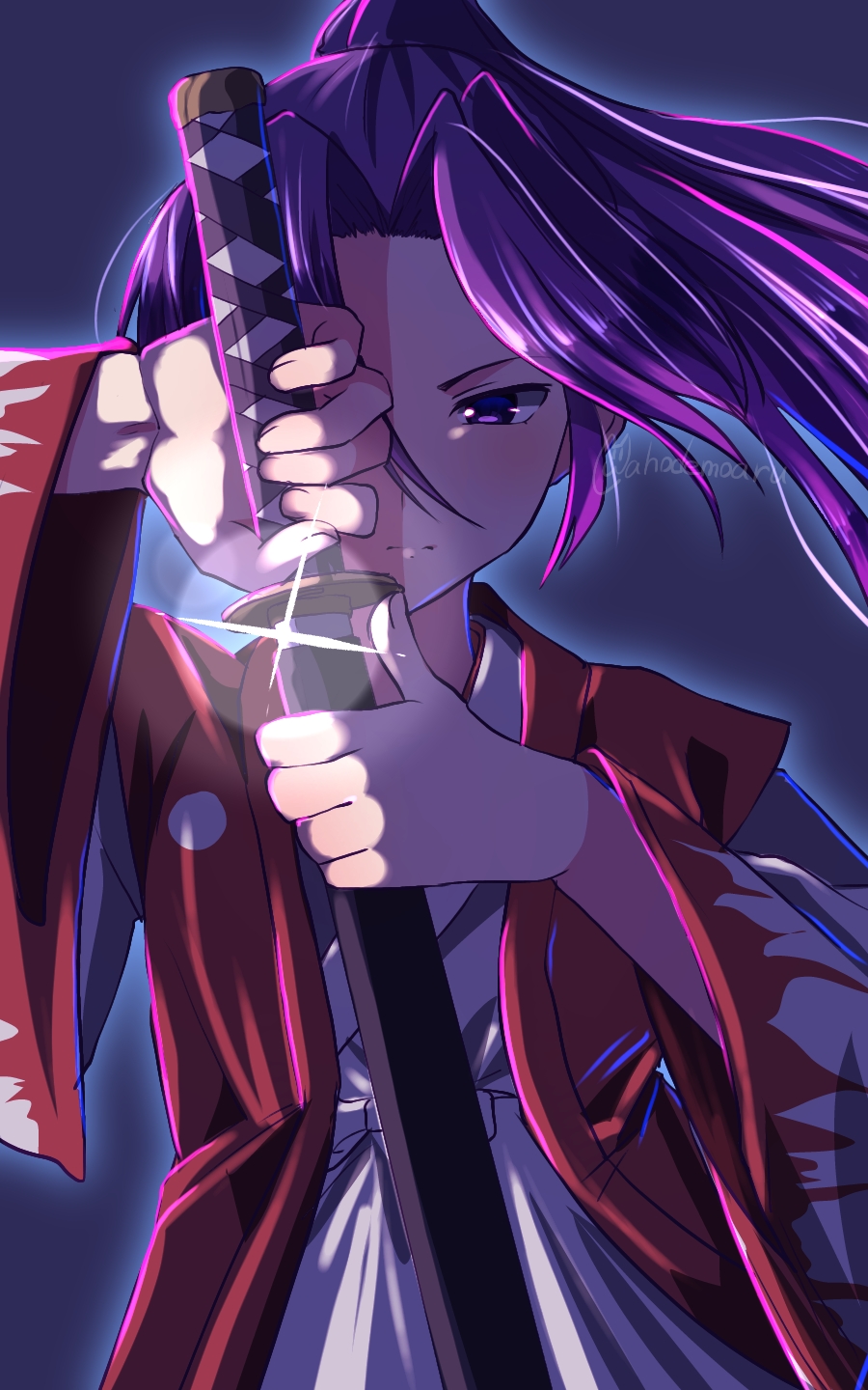 1girl, ahodemoaru, drawing_sword, glowing, highres, holding, holding_sword, holding_weapon