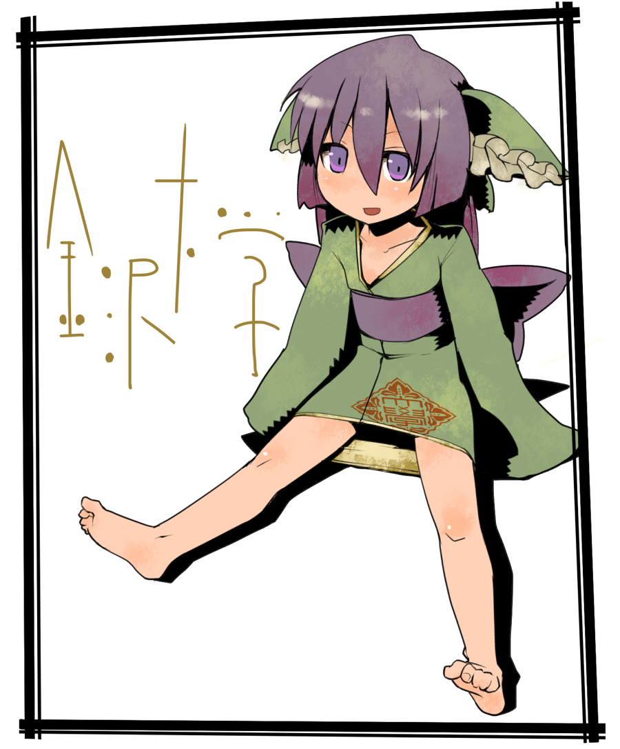 barefoot, bow, feet, flat_chest, hair_bow, japanese_clothes, kimono, mascot