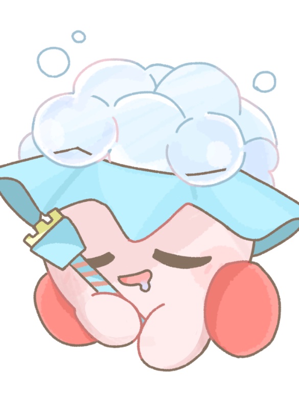 ankanamoti, bubble, bubble_kirby, closed_eyes, copy_ability, drooling, holding, kirby