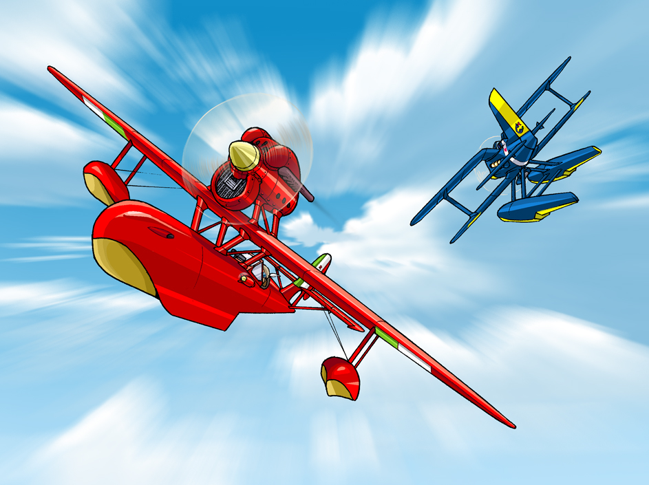 airplane, cloud, clouds, curtiss_r3c-0, flying_boat, kurenai_no_buta, lim, motion_blur