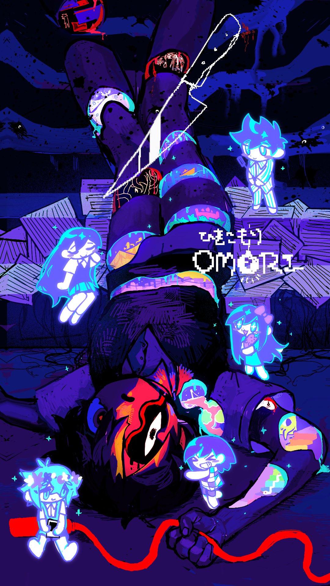 2girls, 4boys, aubrey_(headspace)_(omori), aubrey_(omori), basil_(headspace)_(omori), basil_(omori), black_hair, black_vest